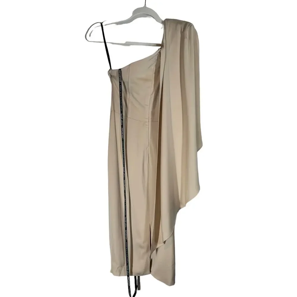 NWT Lavish Alice Corset Draped Cape Midi Dress Champagne Beige‎ Cream 4
